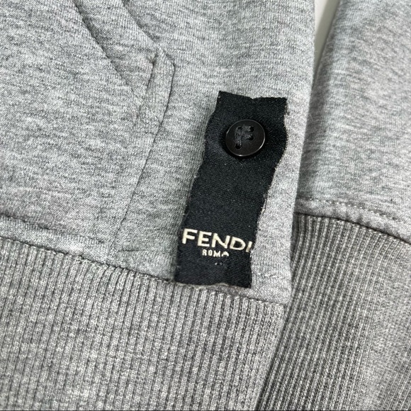RARE Fendi Shearling Velcro Logo Cotton Pullover Furry Lined Grey Hoodie Sweater - Picture 13 of 16